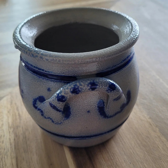 Vintage German Salt-glazed Pottery, French Country Blue Cobalt Crock Stoneware - Picture 5 of 8